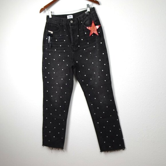 Rhinestone Jeans Simple Society Size 9 Gray Button Fly Cropped Straight Frayed - Picture 3 of 10